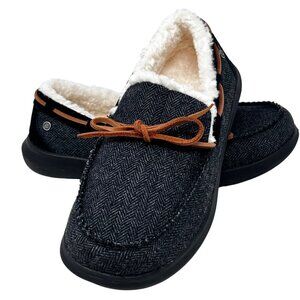 Spenco Mens Birch Slipper Black Herringbone Wool Upper Size 8D - New
